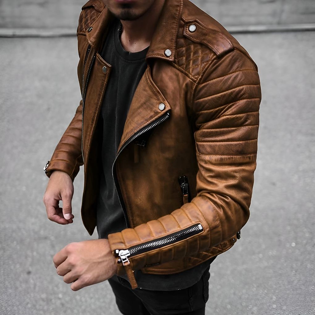 Rider biker jacket in genuine leather