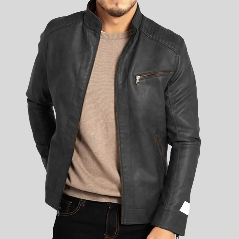 Wind-resistant leather jacket for men