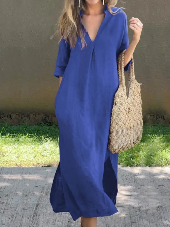 Airy Maxi Dress with V-neck and Pockets