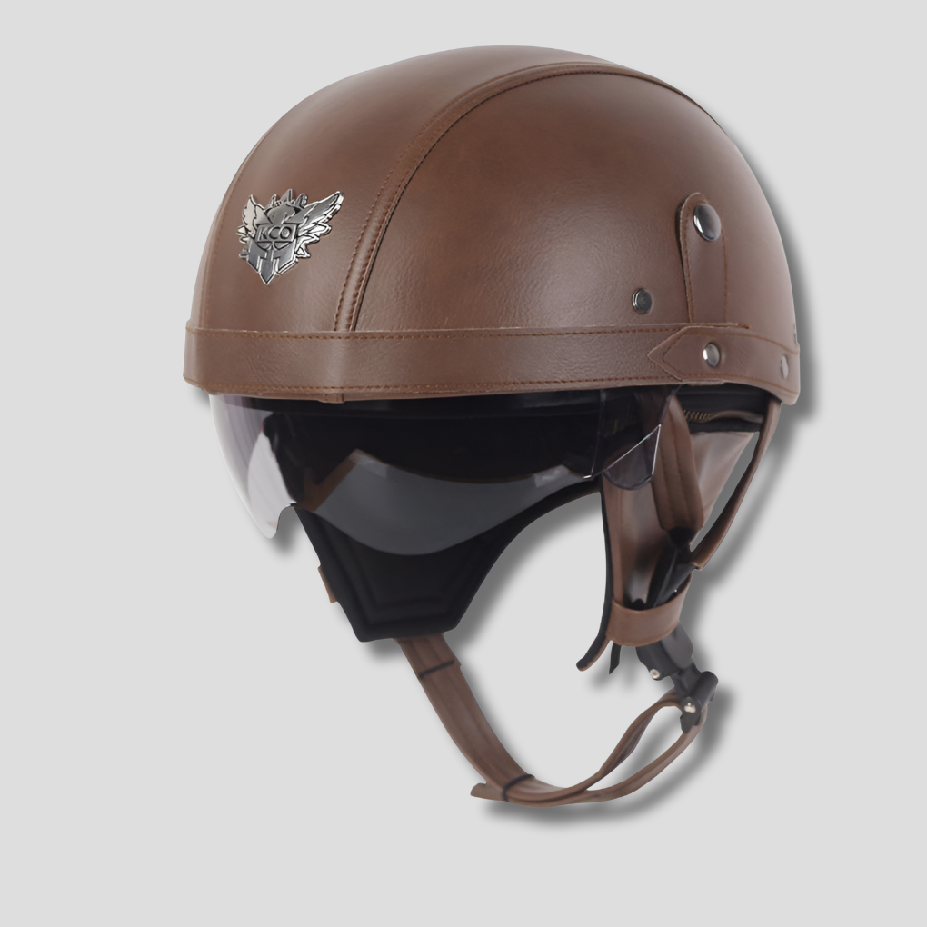 Vintage motorsykkelhjelm med uttrekkbart visir