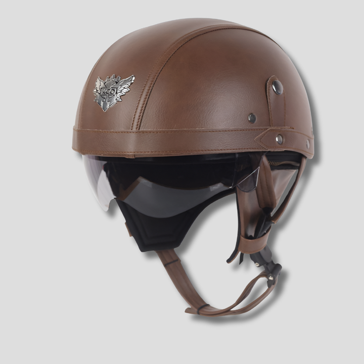 Vintage motorsykkelhjelm med uttrekkbart visir