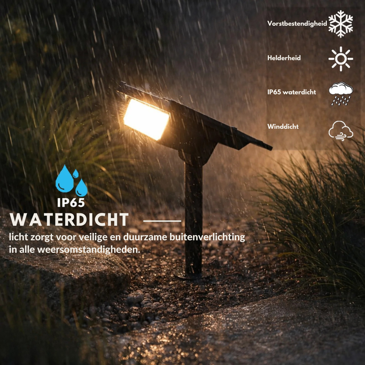 Solcelledrevet hagespotlight med justerbart hode, 3 lysstyrker, IP65 vanntett
