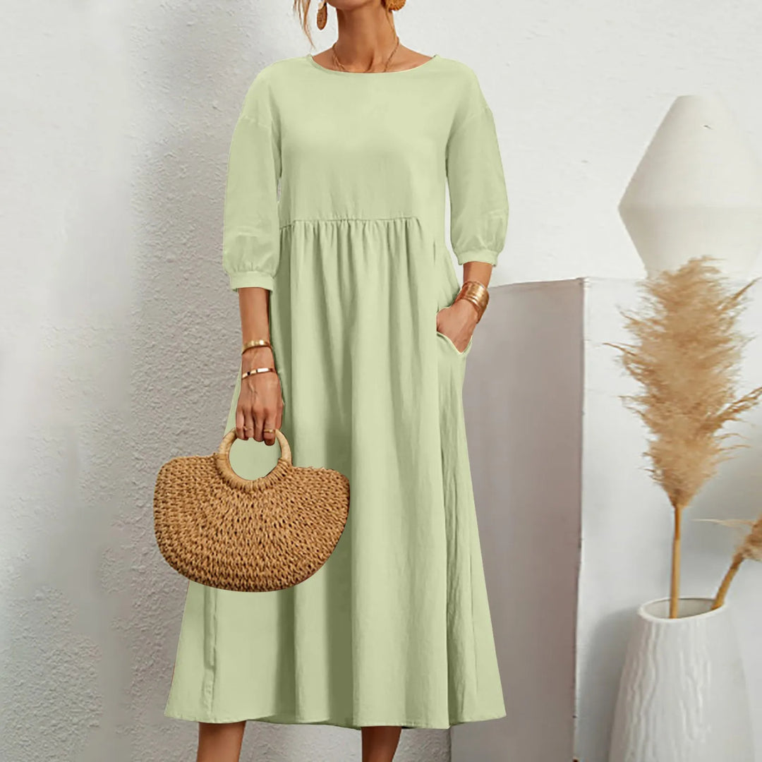 Casual Løs Patchwork Midi Kjole Enkelt Stil Møter Hverdag Komfort