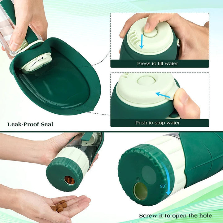 Tragbare Wasser- und Futterflasche für Hunde mit 2-in-1-Design