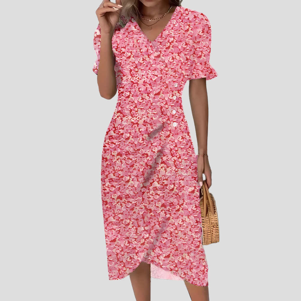 Elegant blomster-midikjole for kvinner