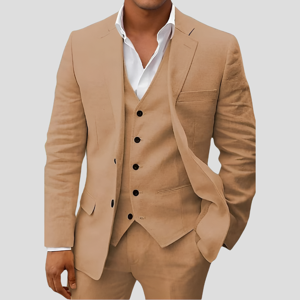Dreiteiliges Leinenanzug für Herren: Blazer, Weste und Hose