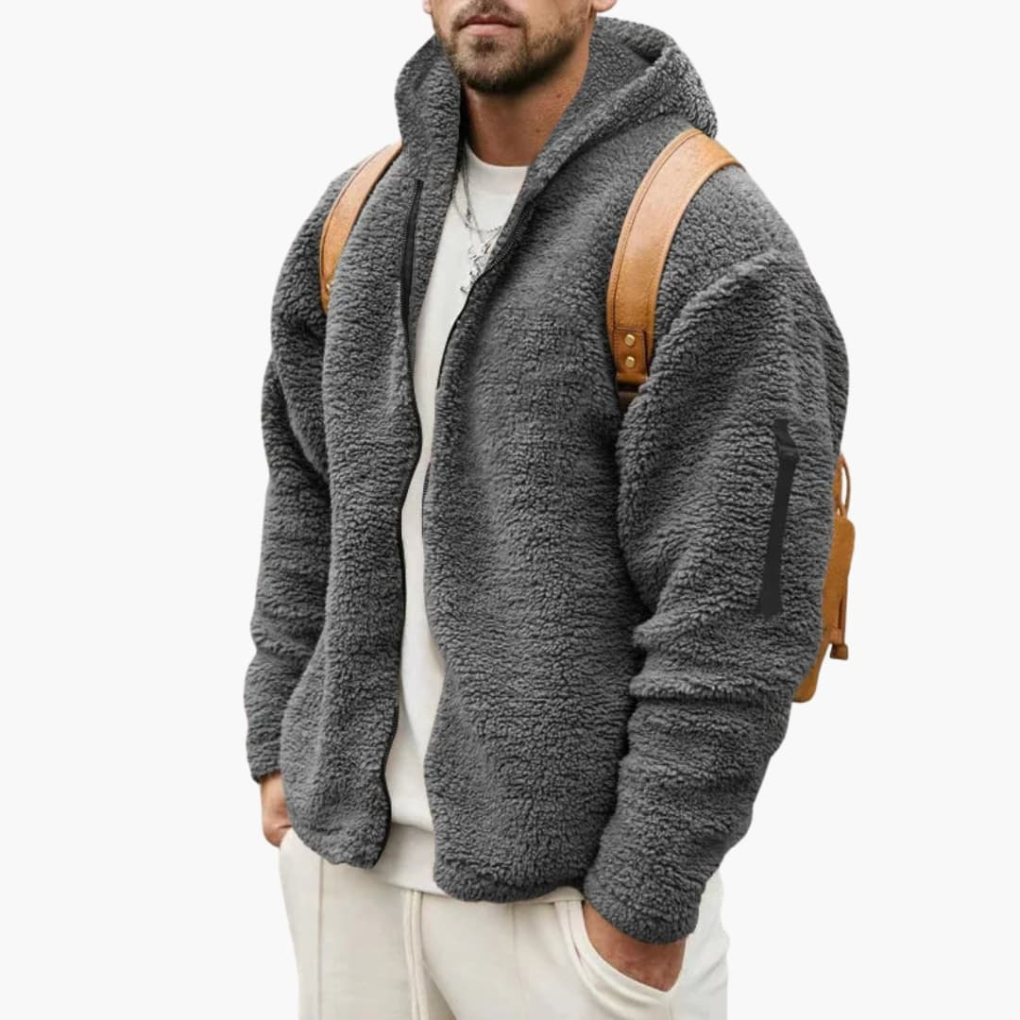 Herre Fleece Jakke med Hette og Full Glidelås