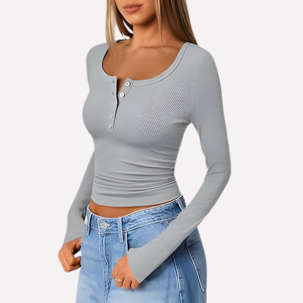 Kvinners Langermet Henley Top