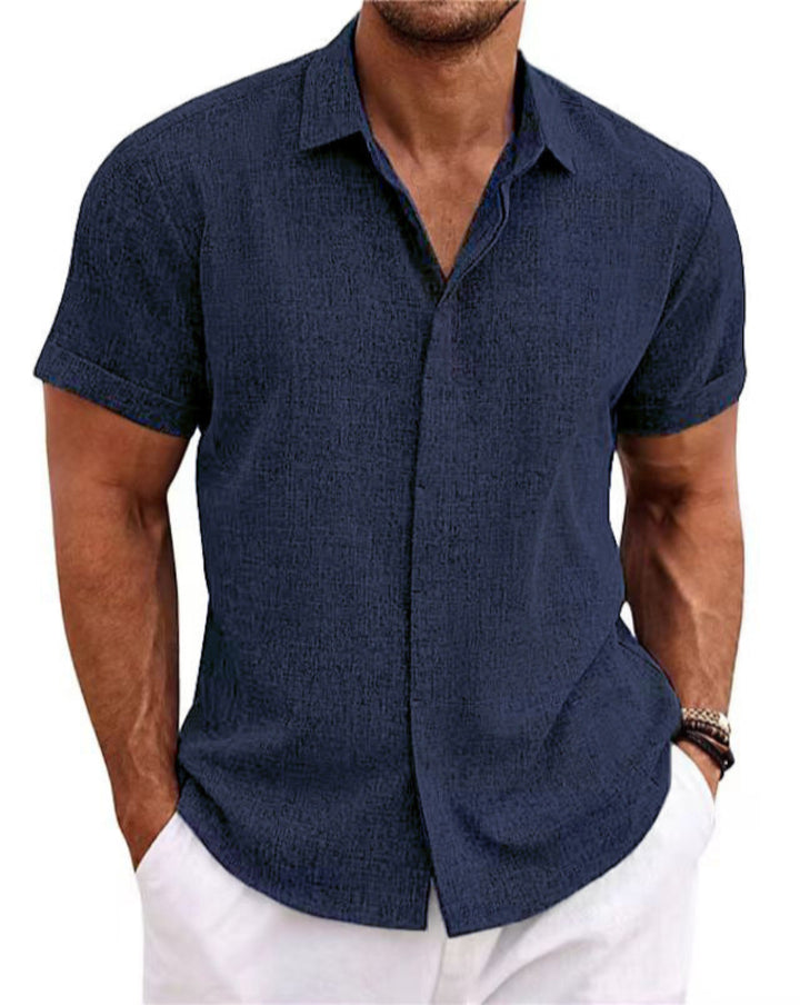 Short-sleeved men's shirt in cotton and linen