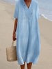 Beach dress with V-neck and short sleeves
