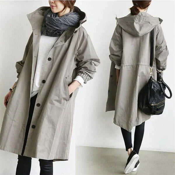 Waterproof, oversized trench coat in mid-length model