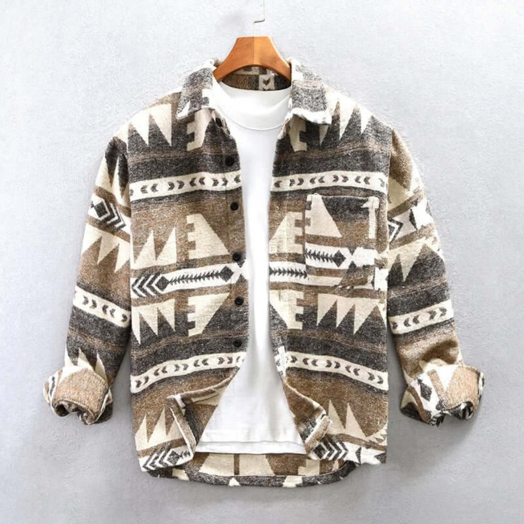 Southwestern Aztec shirt jacket with print