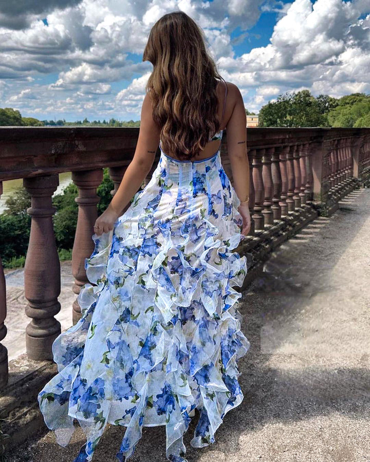 Blomstrete minikjole med volanger