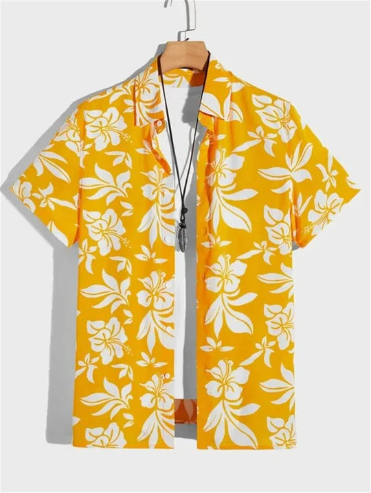 Hawaiian shirt with 3D floral print