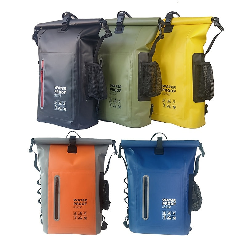 Vanntett 25L sekk med roll-top-lukking, flere lommer, solid spennelukking og nettsidelomme