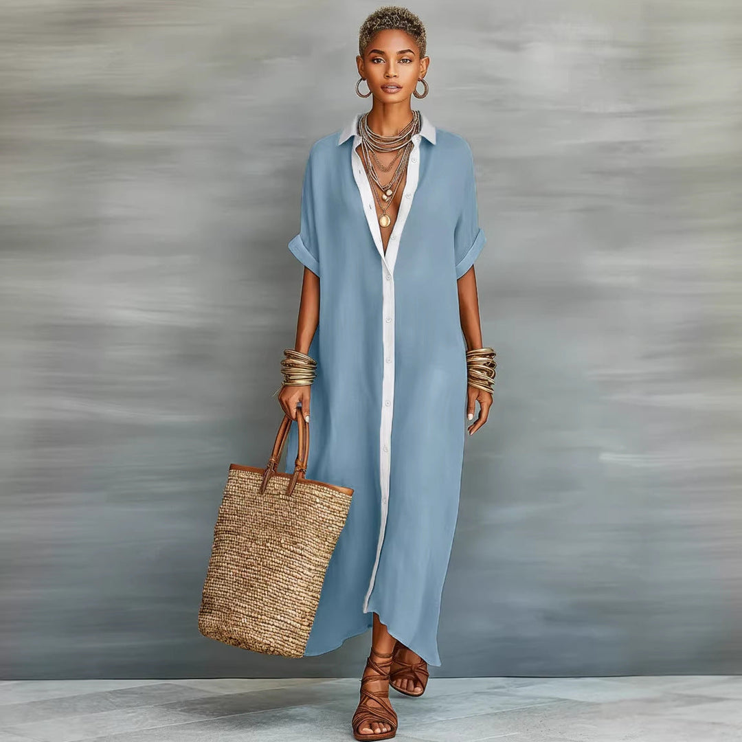 Summer Short-sleeved Shirt Dress Women's Lapel Buttons Maxi Dresses Fashion Casua Comfortable Clothing