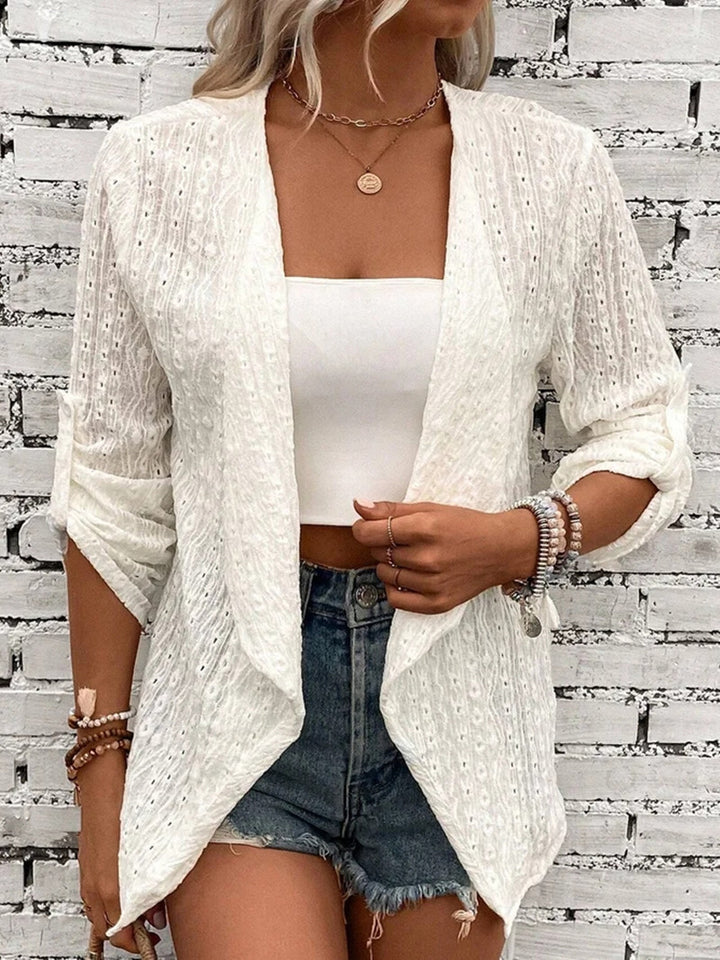 Crocheted knitted cardigan with relaxed fit for women