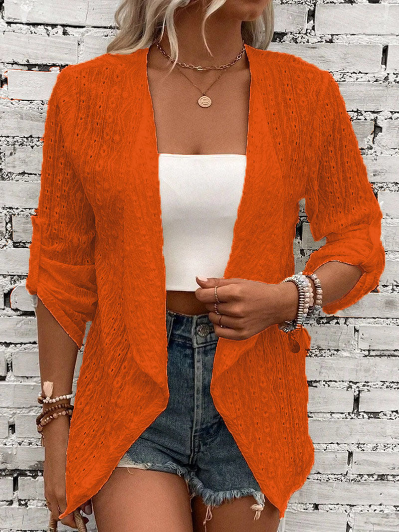 Crocheted knitted cardigan with relaxed fit for women