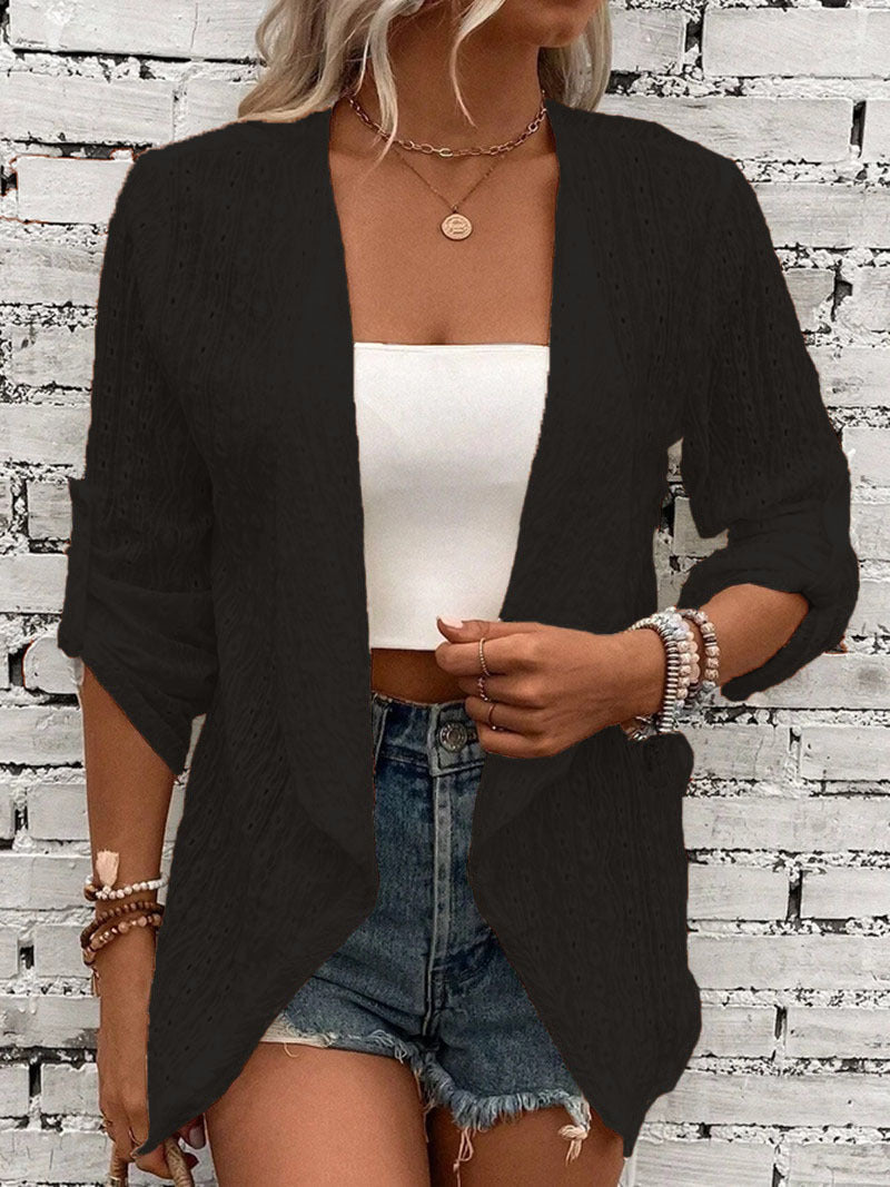 Crocheted knitted cardigan with relaxed fit for women