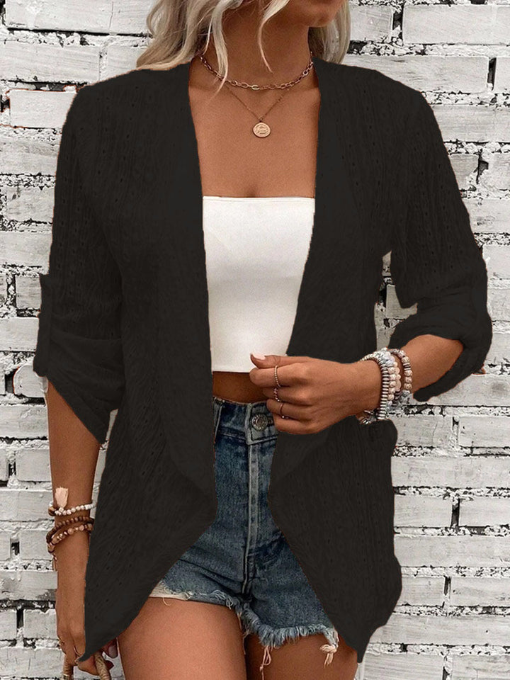 Crocheted knitted cardigan with relaxed fit for women