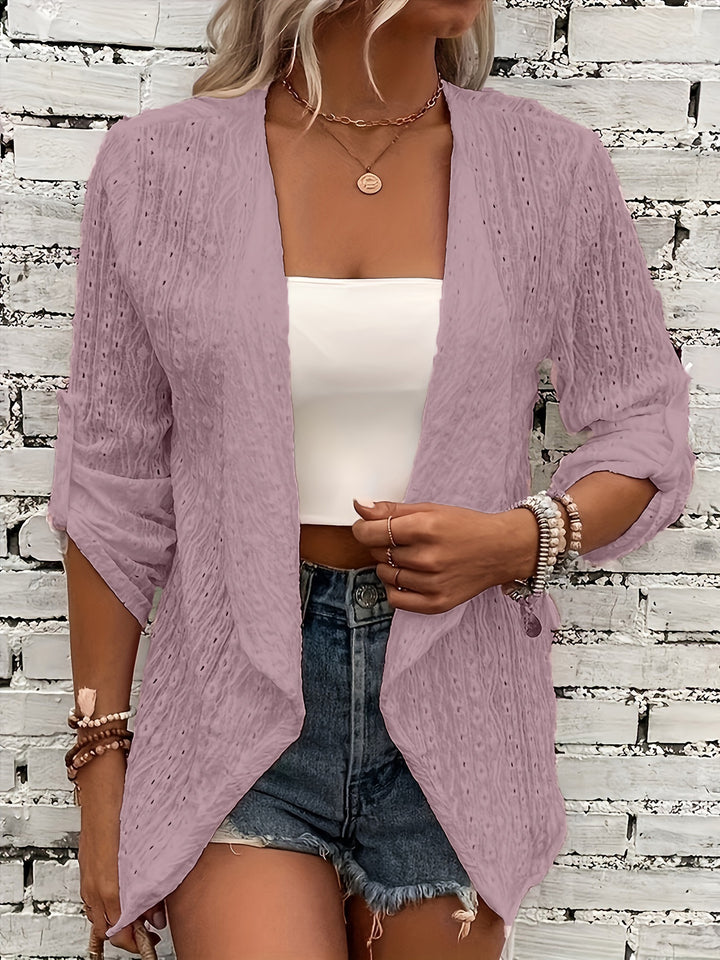 Crocheted knitted cardigan with relaxed fit for women