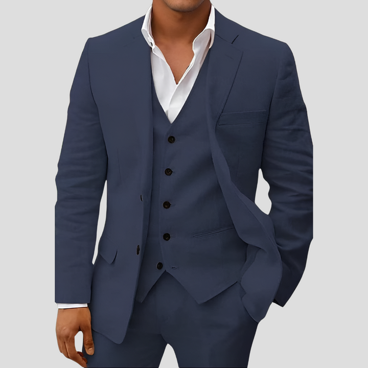 Dreiteiliges Leinenanzug für Herren: Blazer, Weste und Hose