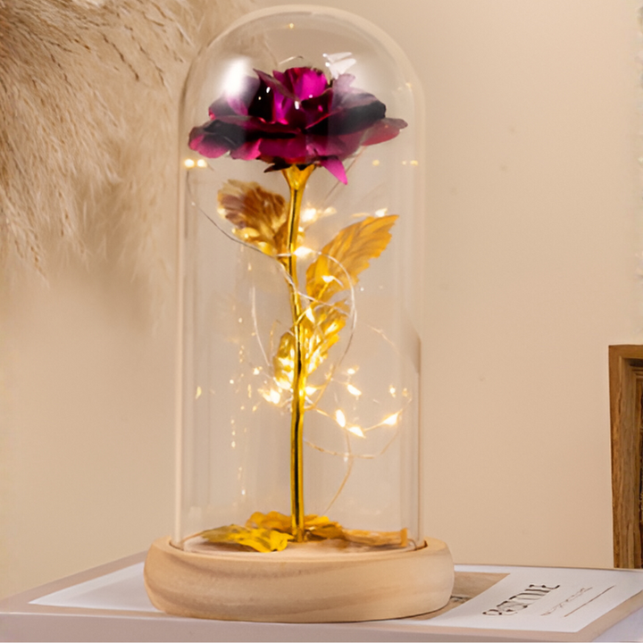 Evig rose med LED-lys i glasskuppel