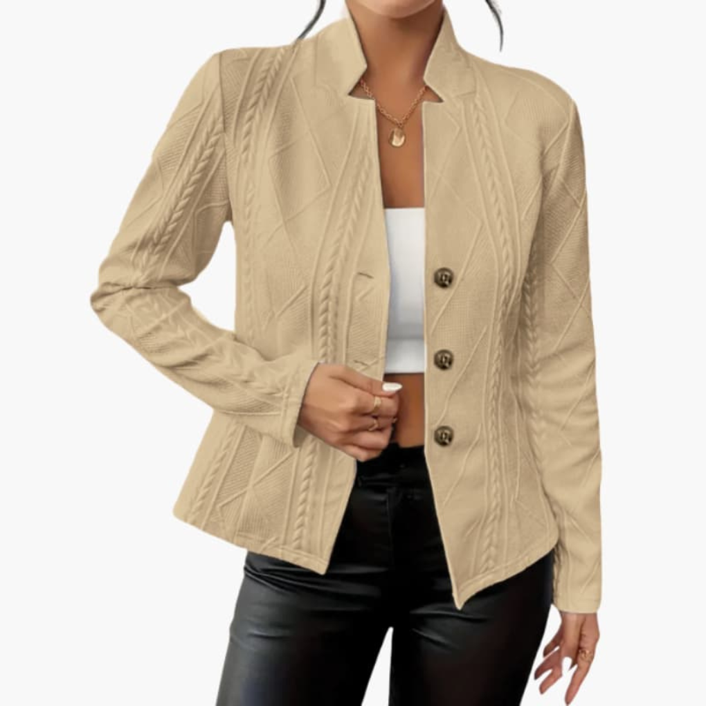 Kvinners Blazer med Revers og Knapp Lukking