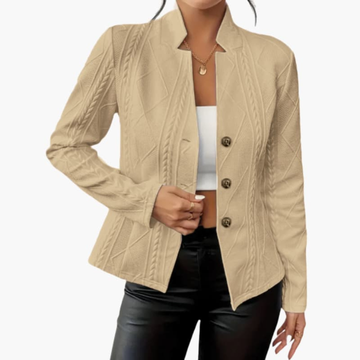 Kvinners Blazer med Revers og Knapp Lukking