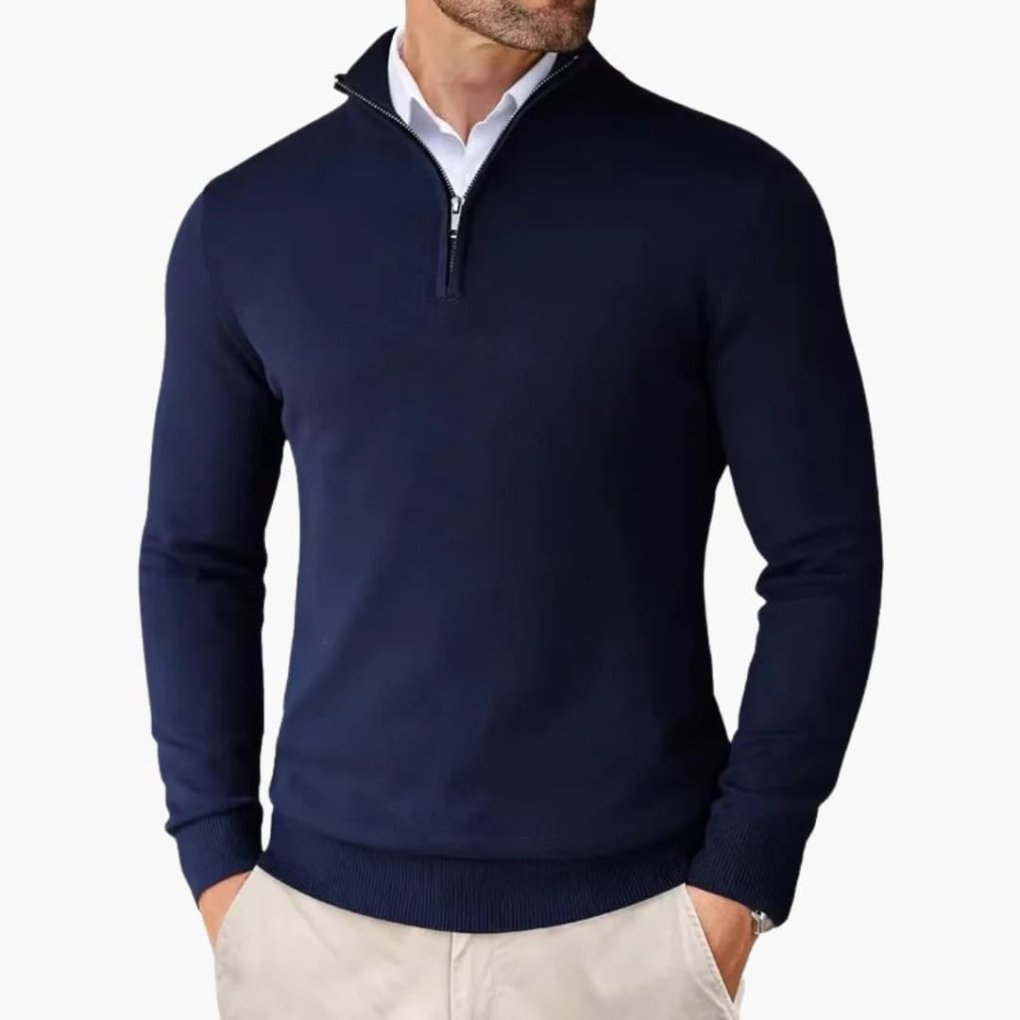 Herre Pullover med Quarter Zip og Ribbet Kant