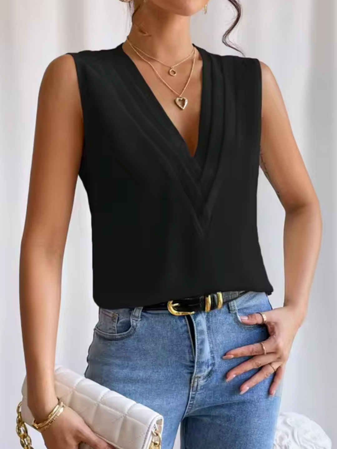 Elegant sleeveless top with V-neck for women