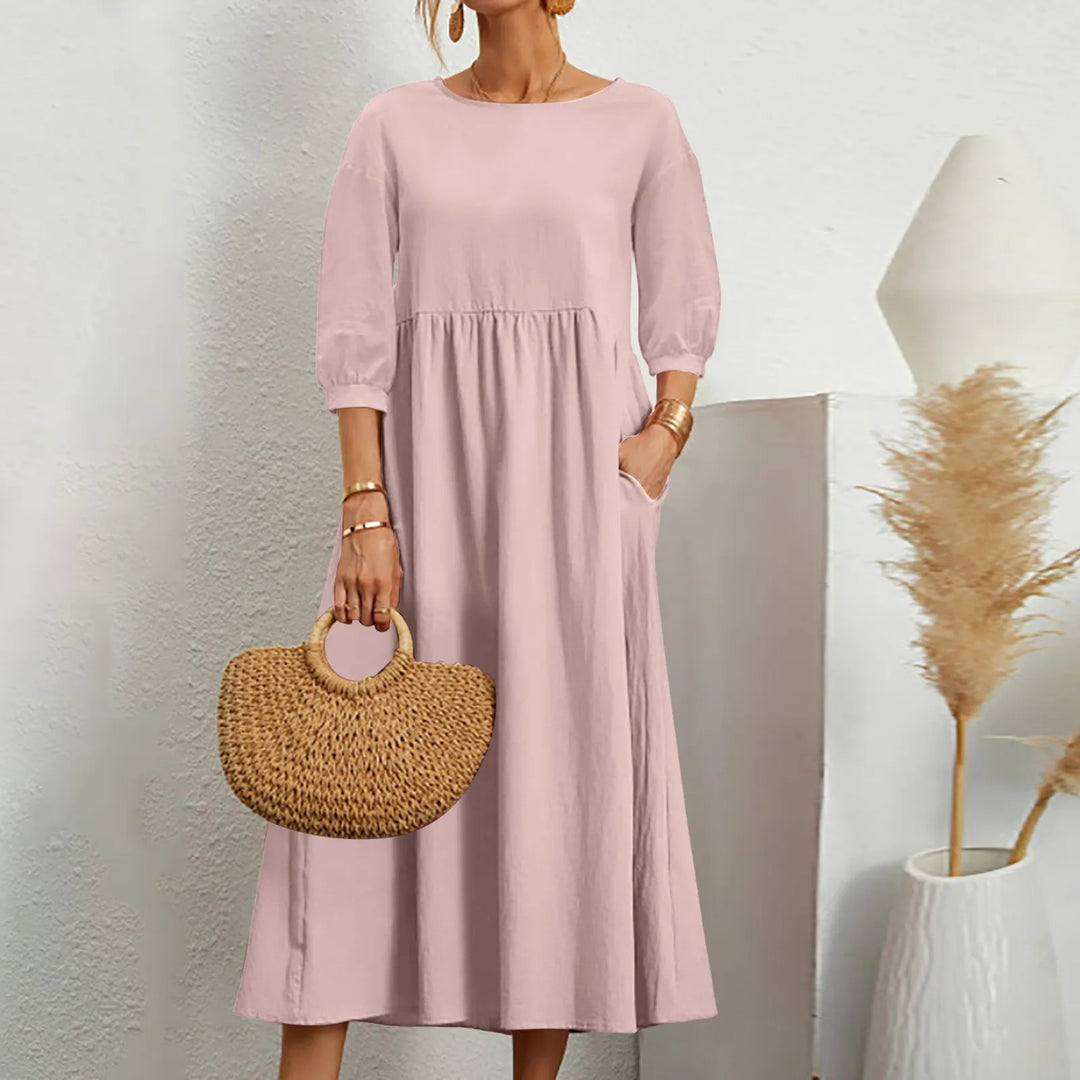 Casual Løs Patchwork Midi Kjole Enkelt Stil Møter Hverdag Komfort