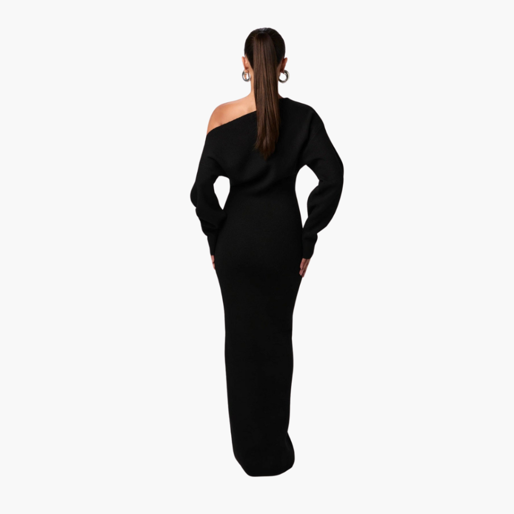 Off-Shoulder Strikkekjole for Damer – Elegant Kveldskjole