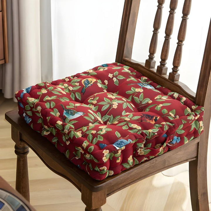 Thick padded seat cushion with strap for dining room or terrace chairs