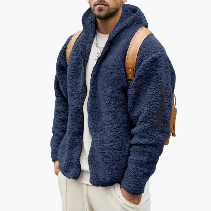 Herre Fleece Jakke med Hette og Full Glidelås
