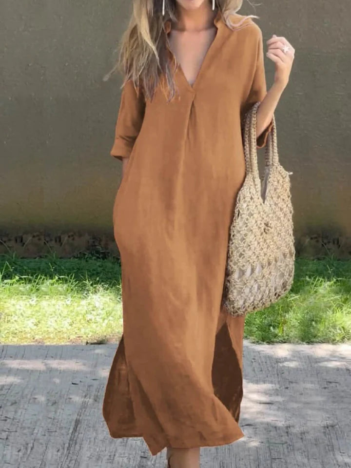 Airy Maxi Dress with V-neck and Pockets