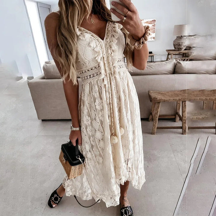 Bohemian blonde dress with tassels