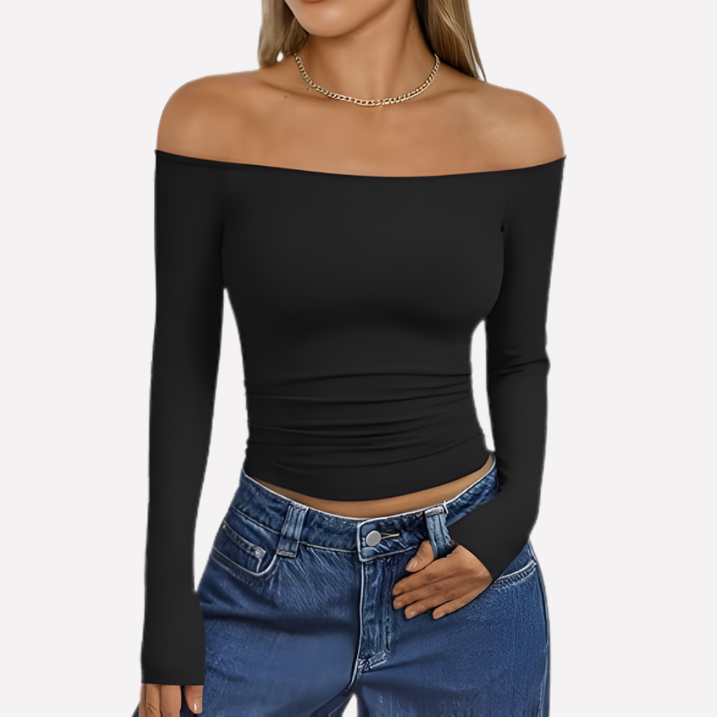 Kvinners Av-Shoulder Langermet Top