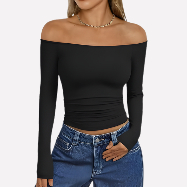 Kvinners Av-Shoulder Langermet Top