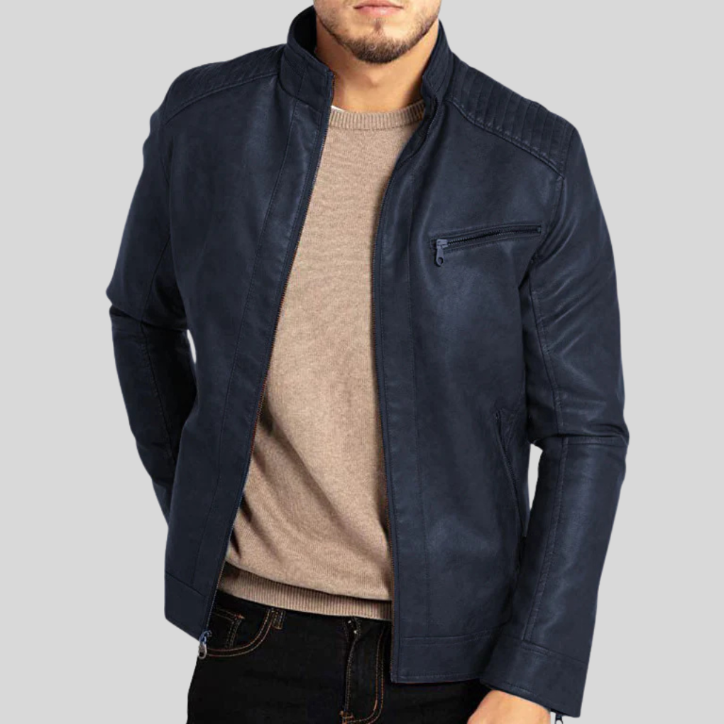 Wind-resistant leather jacket for men