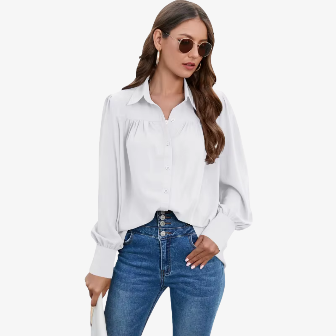 Elegant Chiffon Bluse med Lanterne-Ermer