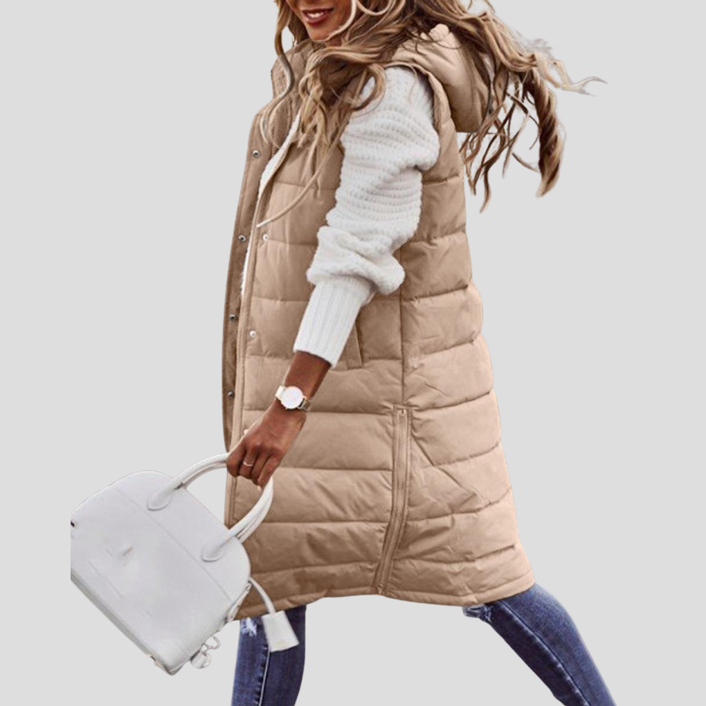 Bodywarmer med lang hette for kvinner