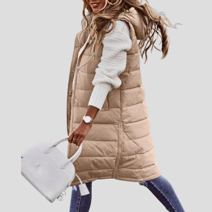 Bodywarmer med lang hette for kvinner