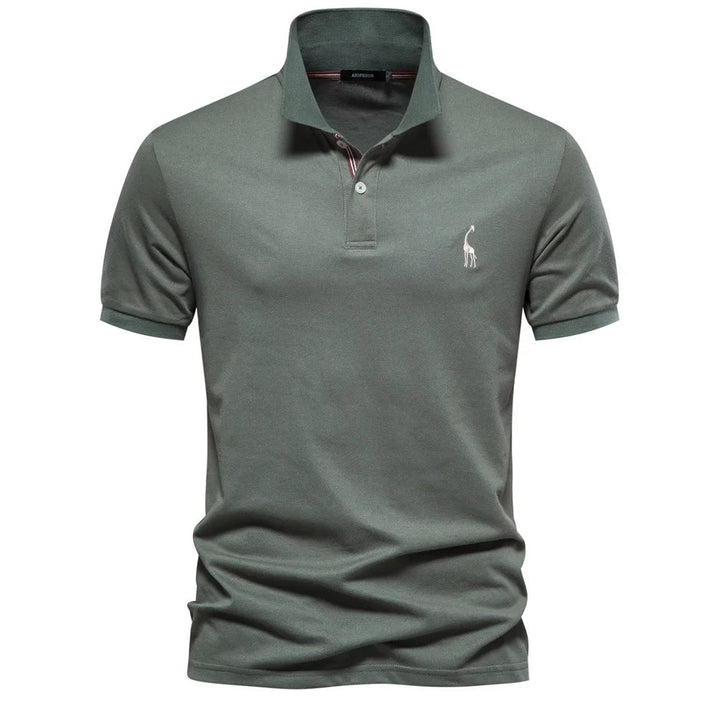 Luxurious cotton polo with deer embroidery