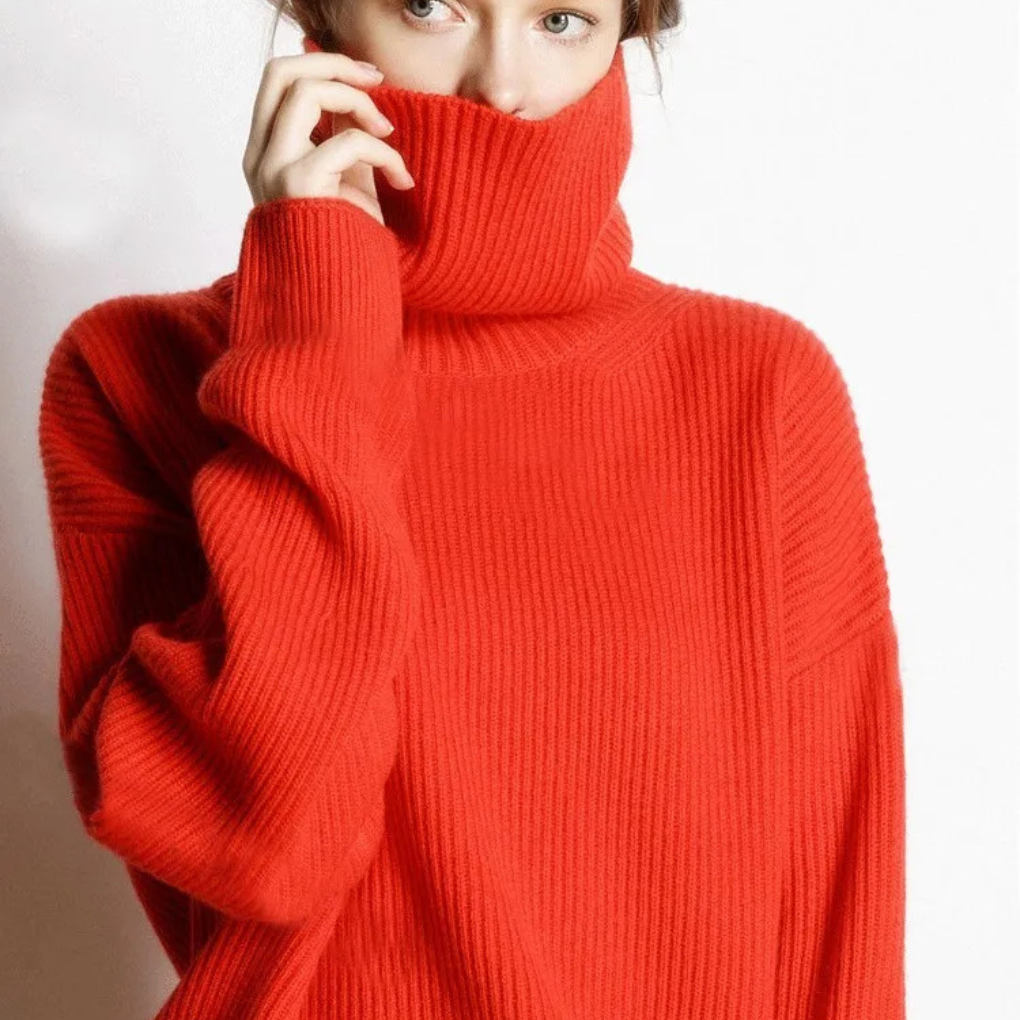 Oversized sweater with polo collar for women