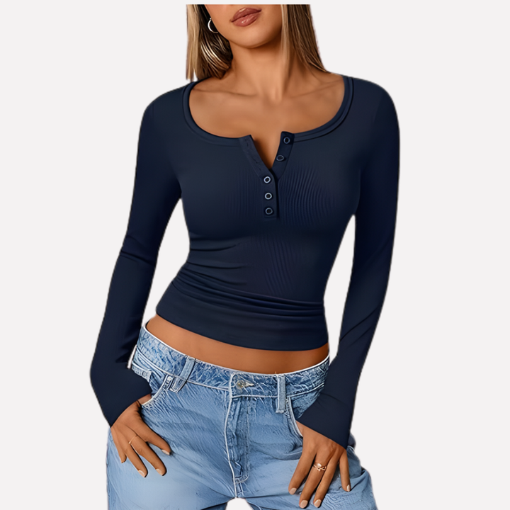 Kvinners Langermet Henley Top