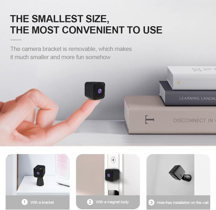 Miniovervåkingskamera 4K med Wi-Fi, skjult innendørskamera og nattsyn