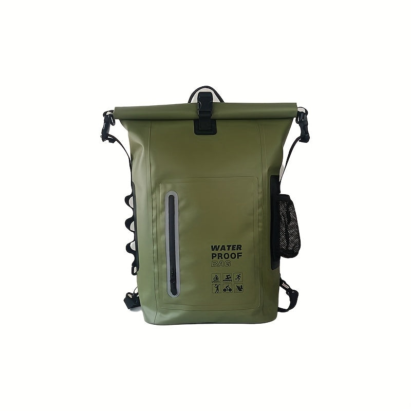 Vanntett 25L sekk med roll-top-lukking, flere lommer, solid spennelukking og nettsidelomme