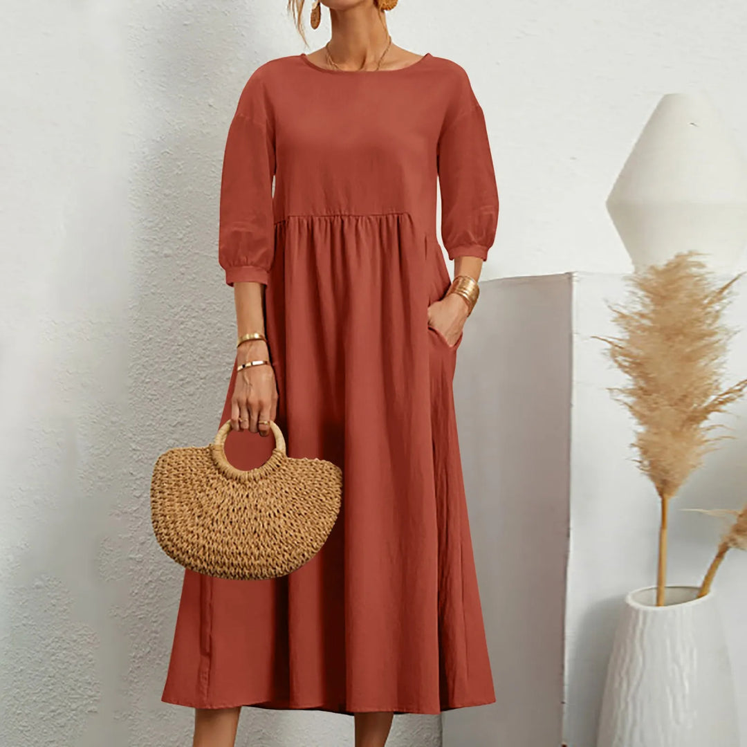 Casual Løs Patchwork Midi Kjole Enkelt Stil Møter Hverdag Komfort