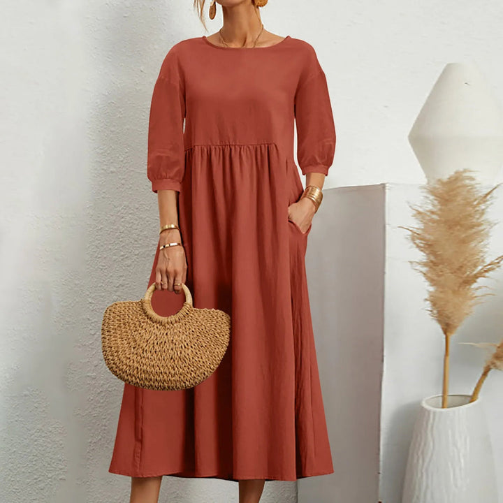 Casual Løs Patchwork Midi Kjole Enkelt Stil Møter Hverdag Komfort